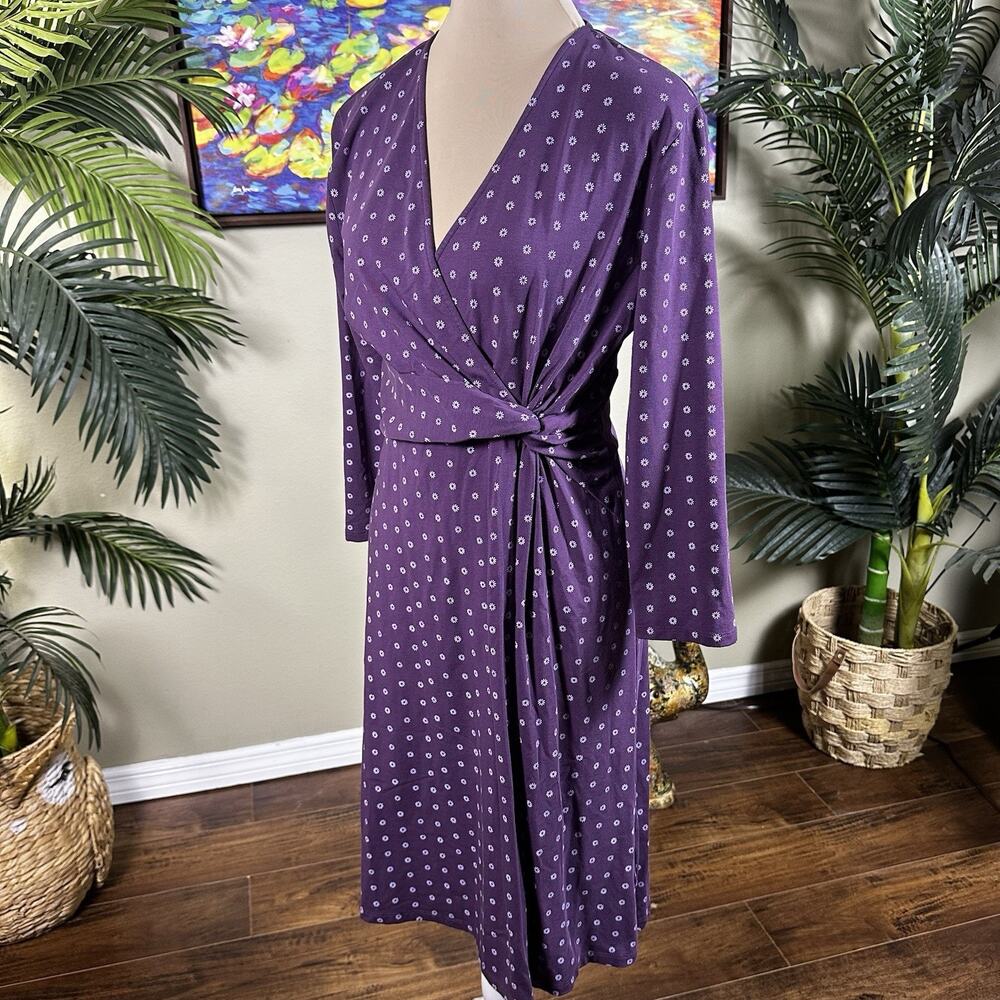 Lands end dress sleeveless Women M size 10-12 . A line stretxh cotton Plum 3/4